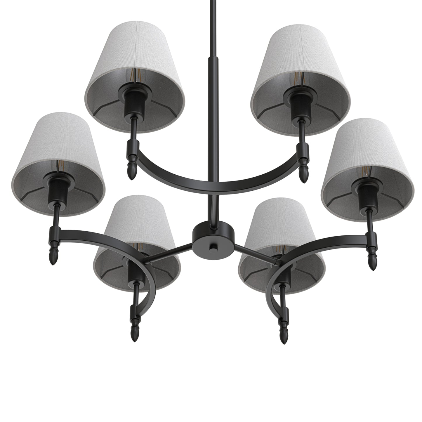 YANSUN 6-Light Twisted Tube Chandelier with Fabric Shades, Matte Black Finish, 26.8-Inch Diameter, Industrial Design