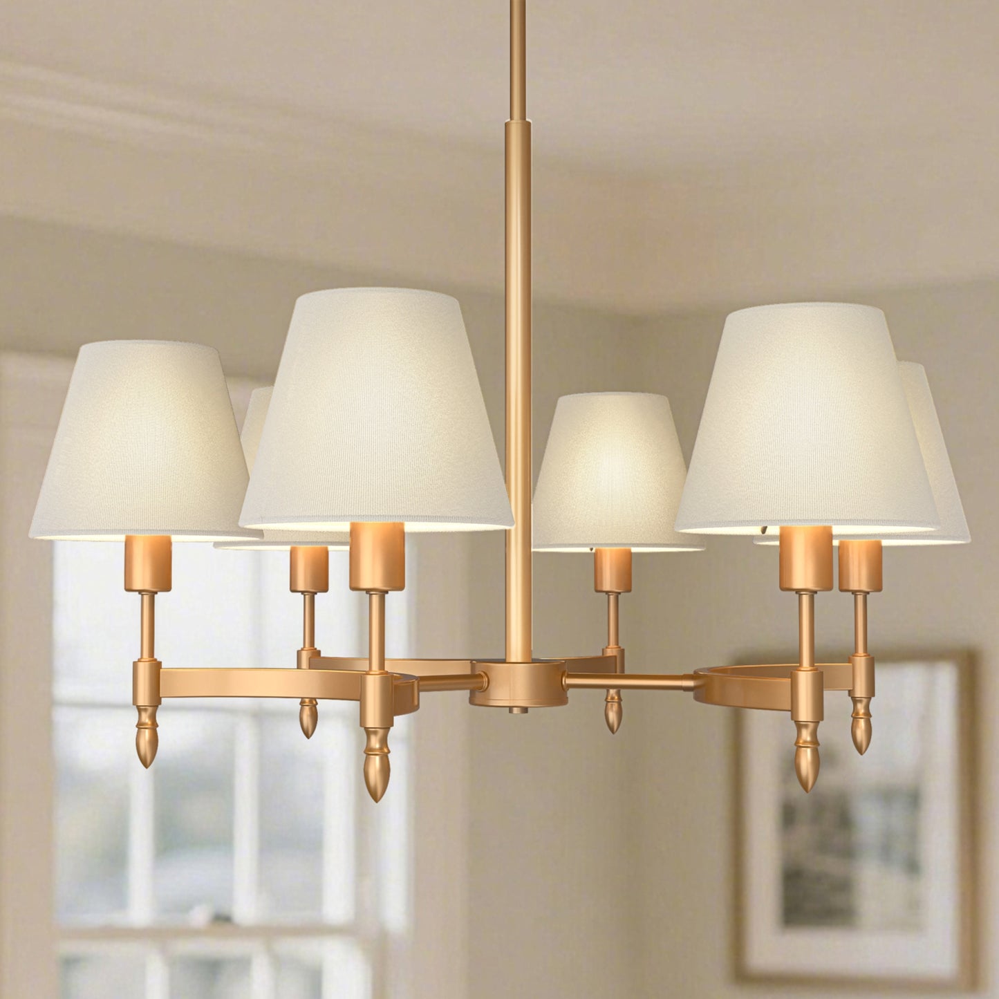YANSUN 6-Light Twisted Tube Chandelier with Fabric Shades, Dark Gold Finish, 26.8-Inch Diameter, Traditional Design