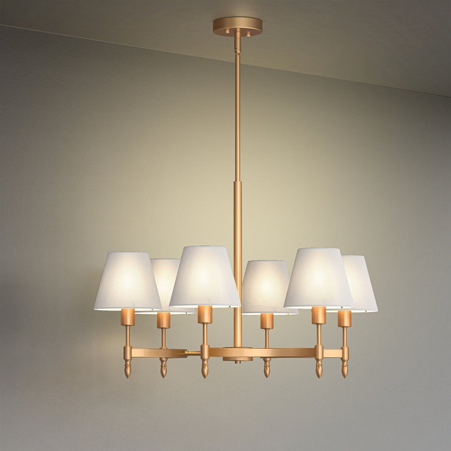 YANSUN 6-Light Twisted Tube Chandelier with Fabric Shades, Dark Gold Finish, 26.8-Inch Diameter, Traditional Design