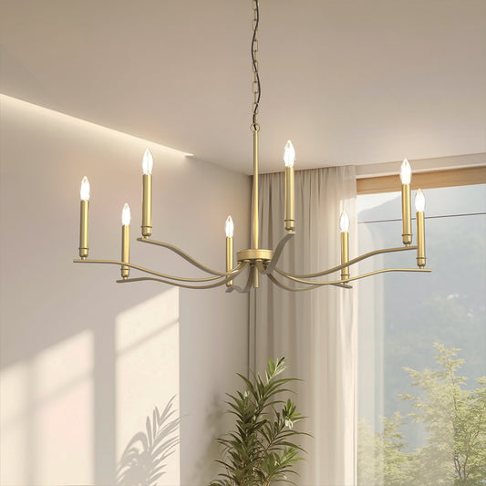 YANSUN 43.7 in. 8-Light Gold Candle Chandelier with Chain Hanging Traditional Metal E12 Candle Style Hanging Ceiling Light