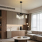 YANSUN 6-Light Modern Chandelier with Curved Arms and Glass Shades Matte Black E26 Bulb Not Included