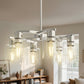 YANSUN 6-Light Sand Nickel Twisted Branch Chandelier with Explosion-Proof Glass Shades, Traditional Hanging Pendant Light