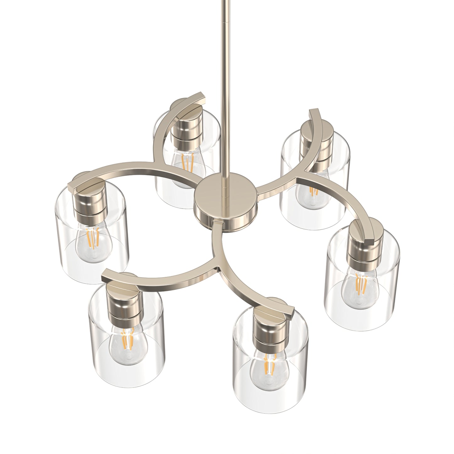 YANSUN 6-Light Sand Nickel Twisted Branch Chandelier with Explosion-Proof Glass Shades, Traditional Hanging Pendant Light
