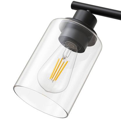 YANSUN 3-Light Vanity Mirror Light with Cylinder Glass Shades, Matte Black Finish, Clear Glass Design, E26 Sockets