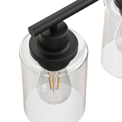 YANSUN 3-Light Vanity Mirror Light with Cylinder Glass Shades, Matte Black Finish, Clear Glass Design, E26 Sockets