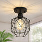 YANSUN 7.2 in. 1-Light Matte Black Traditional Semi Flush Mount Ceiling Light with Metal Wire Cage Shade, No Bulbs Included