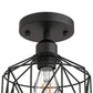 YANSUN 7.2 in. 1-Light Matte Black Traditional Semi Flush Mount Ceiling Light with Metal Wire Cage Shade, No Bulbs Included