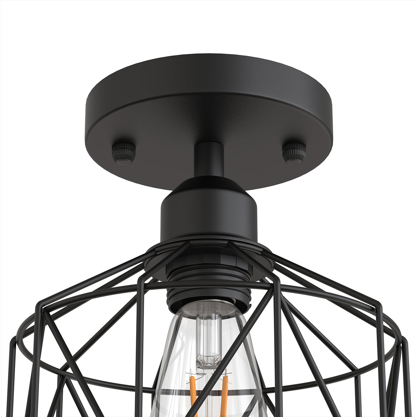YANSUN 7.2 in. 1-Light Matte Black Traditional Semi Flush Mount Ceiling Light with Metal Wire Cage Shade, No Bulbs Included