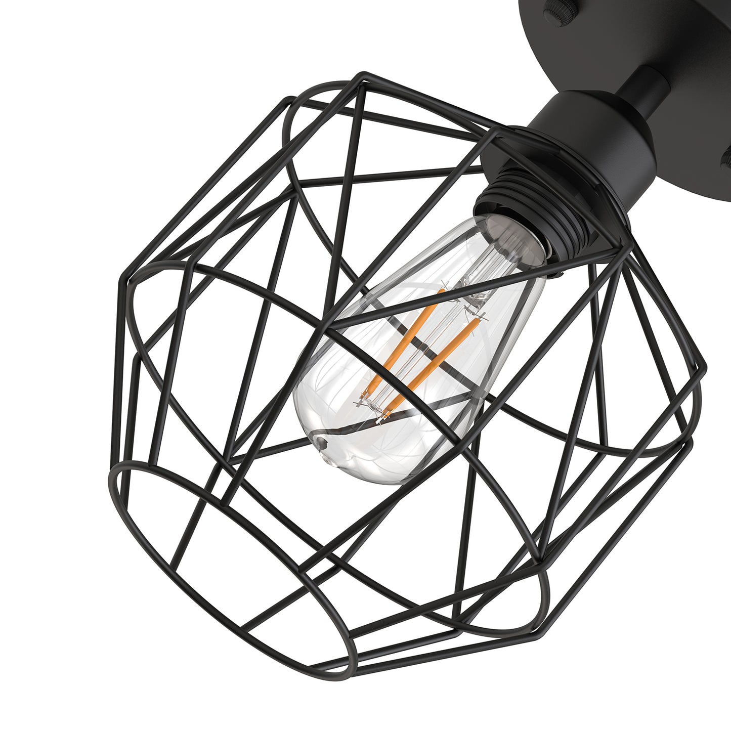 YANSUN 7.2 in. 1-Light Matte Black Traditional Semi Flush Mount Ceiling Light with Metal Wire Cage Shade, No Bulbs Included