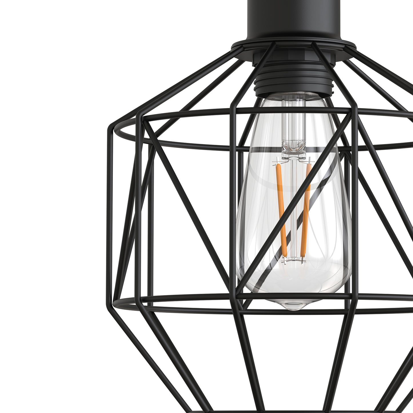 YANSUN 7.2 in. 1-Light Matte Black Traditional Semi Flush Mount Ceiling Light with Metal Wire Cage Shade, No Bulbs Included