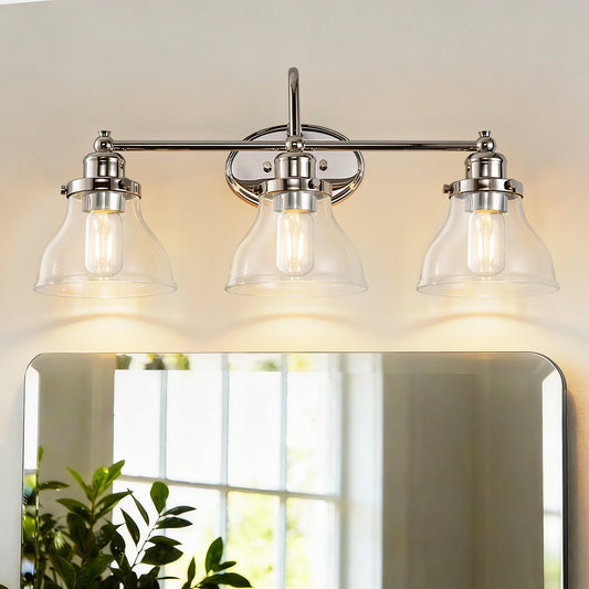 YANSUN 24.3 in. 3-Light Chrome Metal Vanity Wall Light with Curved Fishing Rod Design