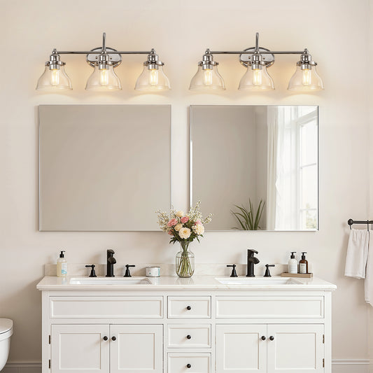YANSUN 24.3 in. 3-Light Chrome Metal Vanity Wall Light with Curved Fishing Rod Design