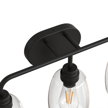 YANSUN 20.8 in. 3-Light Black Metal Vanity Light with Curved Pear Clear Glass Shades, Traditional Bathroom Fixture