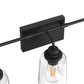 YANSUN 23.3 in. 3-Light Black Metal Vanity Wall Light with Curved Clear Glass Cylinder Shades, Traditional Bathroom Fixture