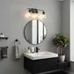 YANSUN 23.3 in. 3-Light Black Metal Vanity Wall Light with Curved Clear Glass Cylinder Shades, Traditional Bathroom Fixture