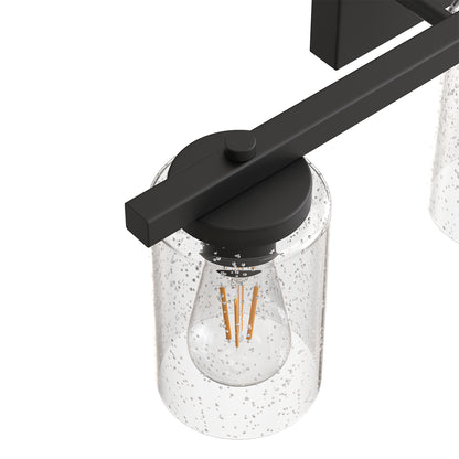 YANSUN 24 in. 3-Light Black Metal Vanity Wall Light with Curved Clear Glass Cylinder Shades