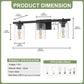 YANSUN 24 in. 3-Light Black Metal Vanity Wall Light with Curved Clear Glass Cylinder Shades