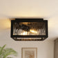 YANSUN 8.8 in. 2-Light Traditional Flush Mount Ceiling Light with Ripple Glass Shade and Sand Black Finish, No Bulbs Included