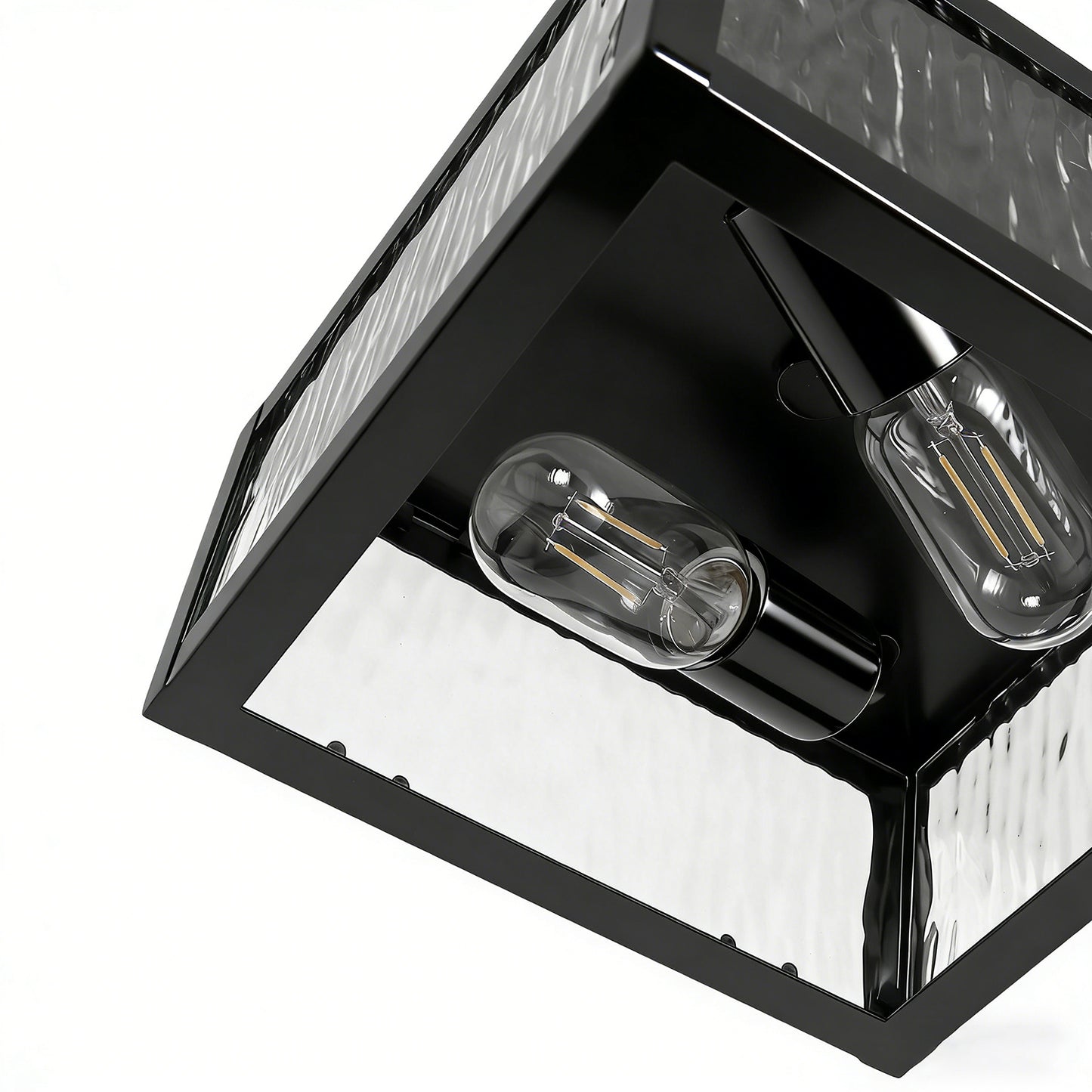 YANSUN 8.8 in. 2-Light Traditional Flush Mount Ceiling Light with Ripple Glass Shade and Sand Black Finish, No Bulbs Included