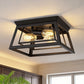 YANSUN 14 in. 3-Light Matte Black Traditional Flush Mount Ceiling Light with Double-Layer Open Frame Shade, No Bulbs Included
