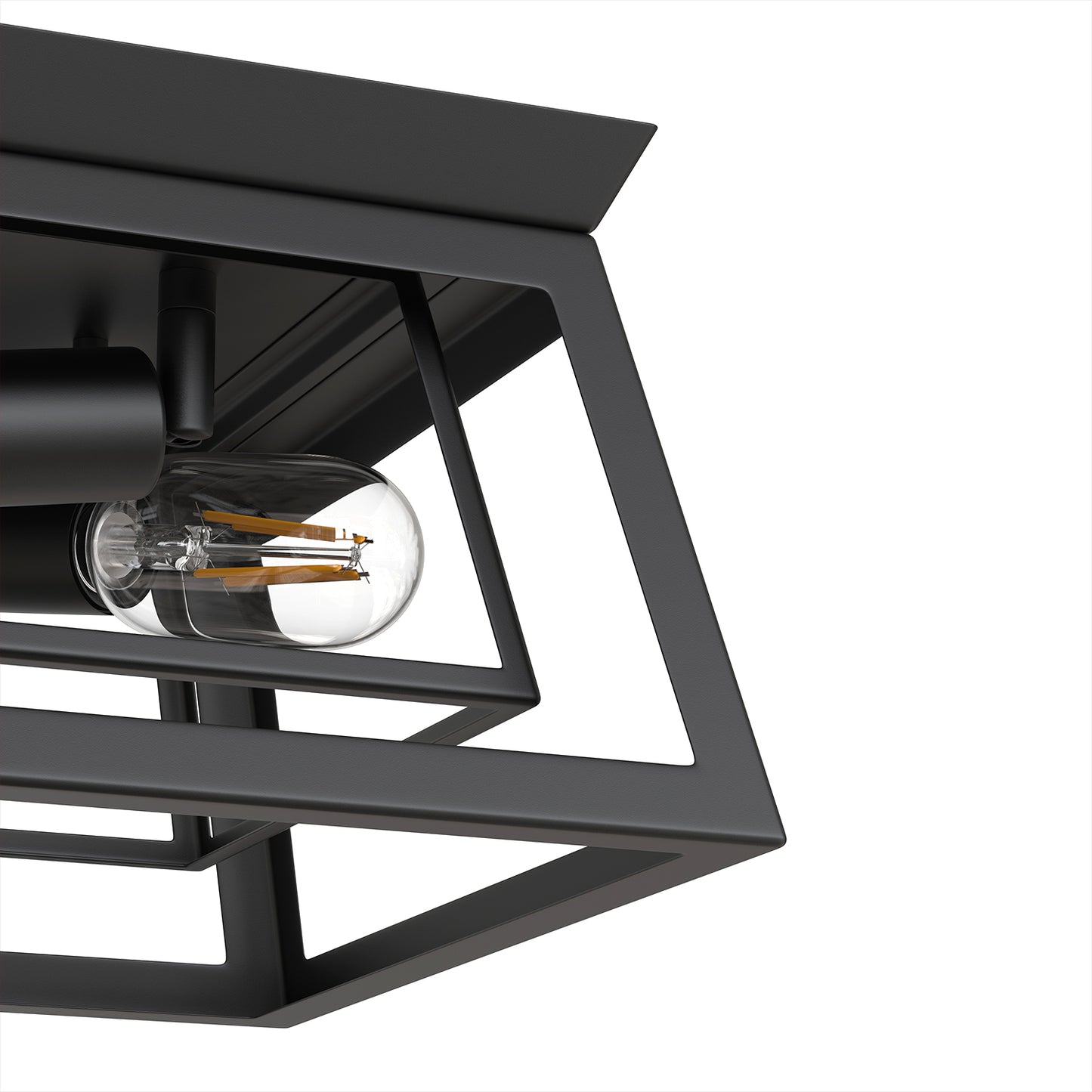 YANSUN 14 in. 3-Light Matte Black Traditional Flush Mount Ceiling Light with Double-Layer Open Frame Shade, No Bulbs Included