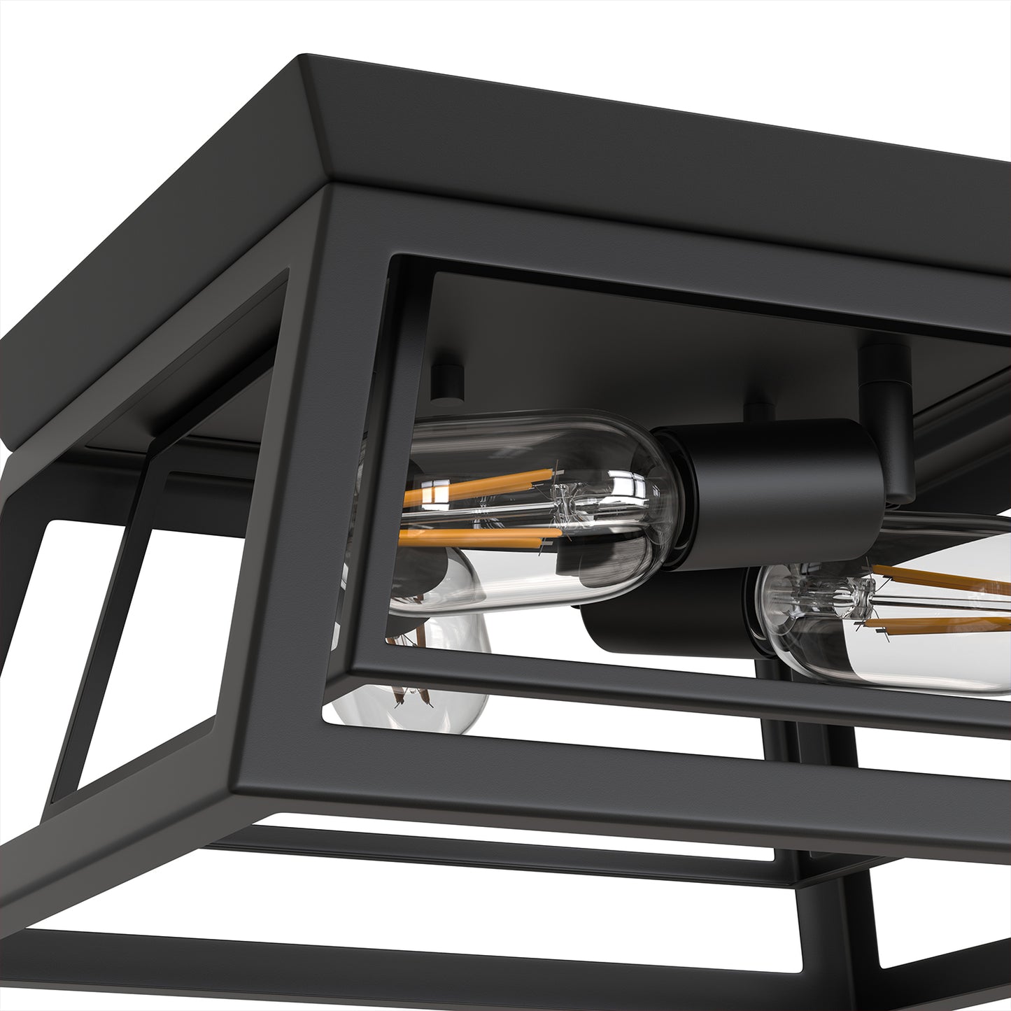 YANSUN 14 in. 3-Light Matte Black Traditional Flush Mount Ceiling Light with Double-Layer Open Frame Shade, No Bulbs Included