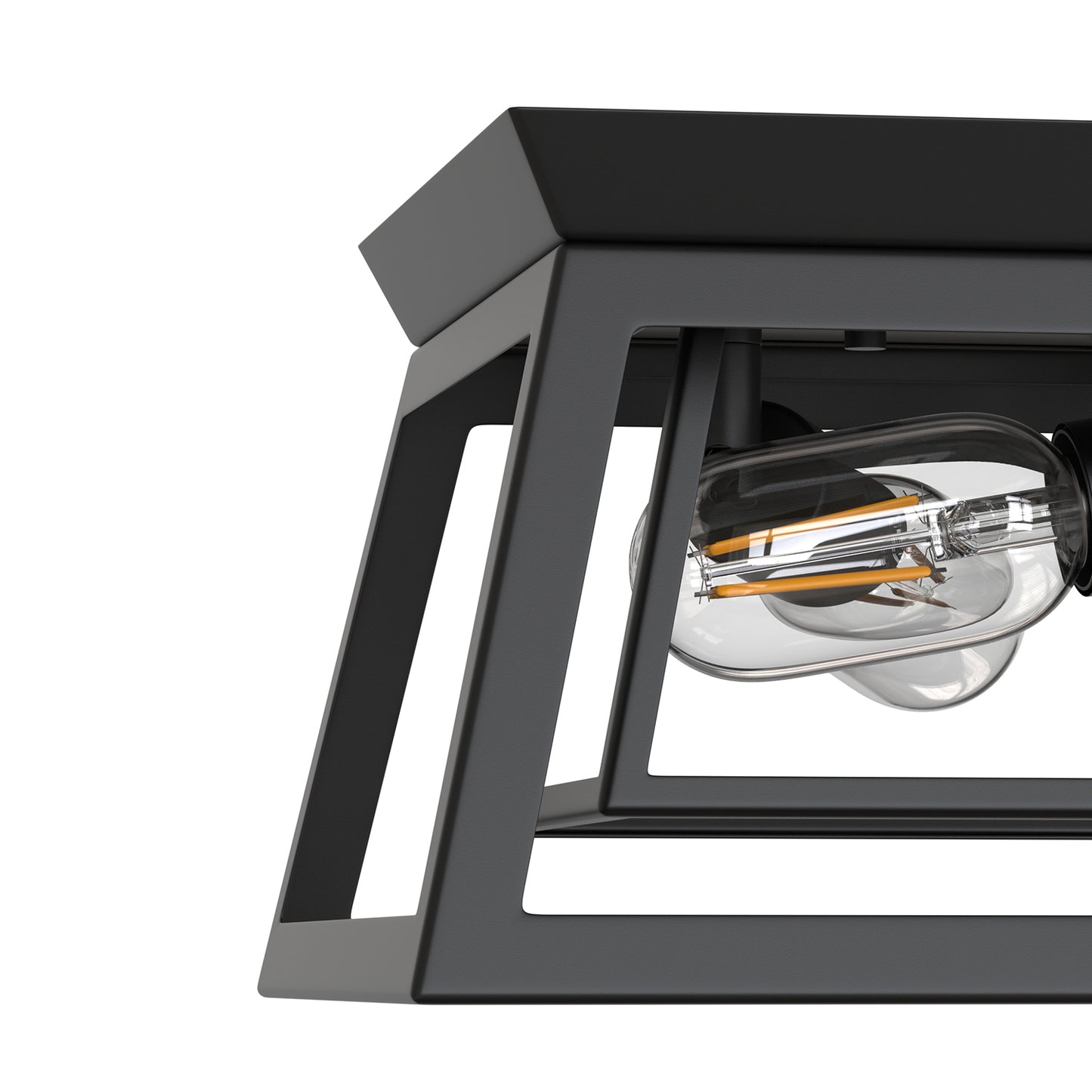 YANSUN 14 in. 3-Light Matte Black Traditional Flush Mount Ceiling Light with Double-Layer Open Frame Shade, No Bulbs Included