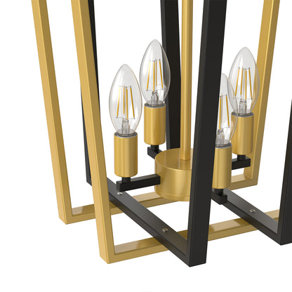 YANSUN Farmhouse 4 Light Matte Matte Black an Copper Inverted Frustum Chandelier with Metal Square Lampshade, No Bulb Included