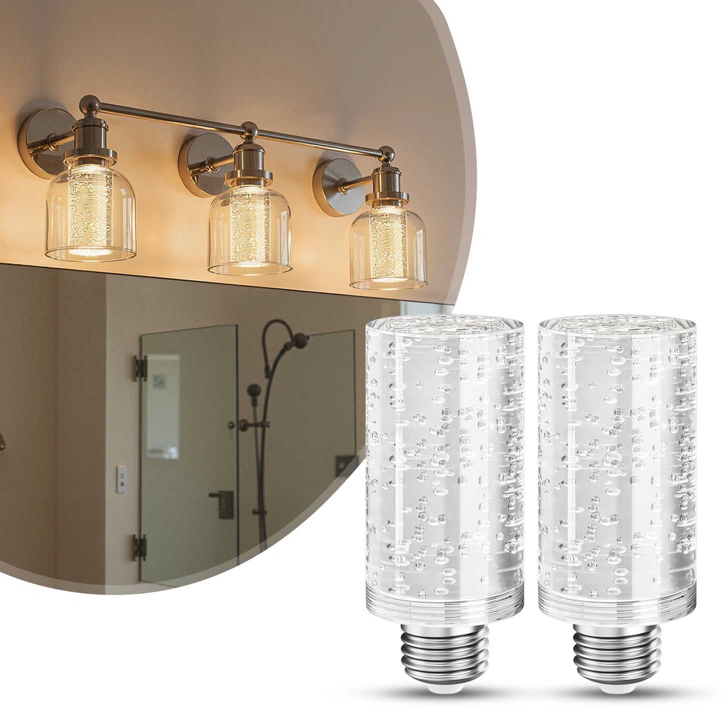 YANSUN 2-Pack LED Light Bulbs with Bubble Acrylic Columns, 5W 3000K Warm Light, E26 Ceramic Base, Dimmable, Modern Design