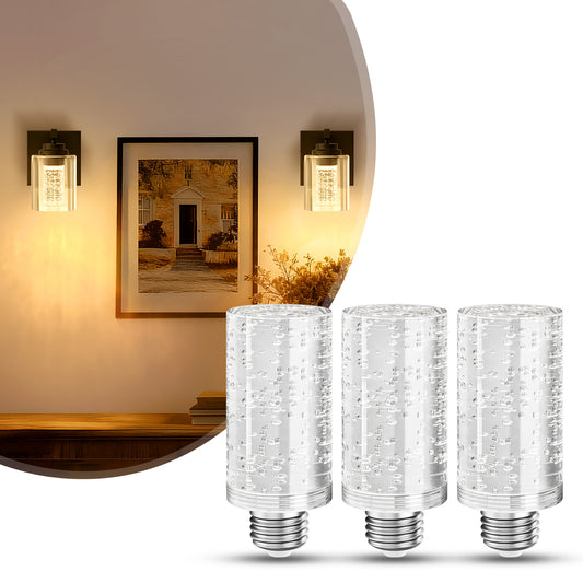 YANSUN 3-Pack LED Light Bulbs with Bubble Acrylic Columns, 5W 3000K Warm Light, E26 Ceramic Base, Dimmable, Modern Design