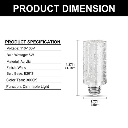 YANSUN 3-Pack LED Light Bulbs with Bubble Acrylic Columns, 5W 3000K Warm Light, E26 Ceramic Base, Dimmable, Modern Design