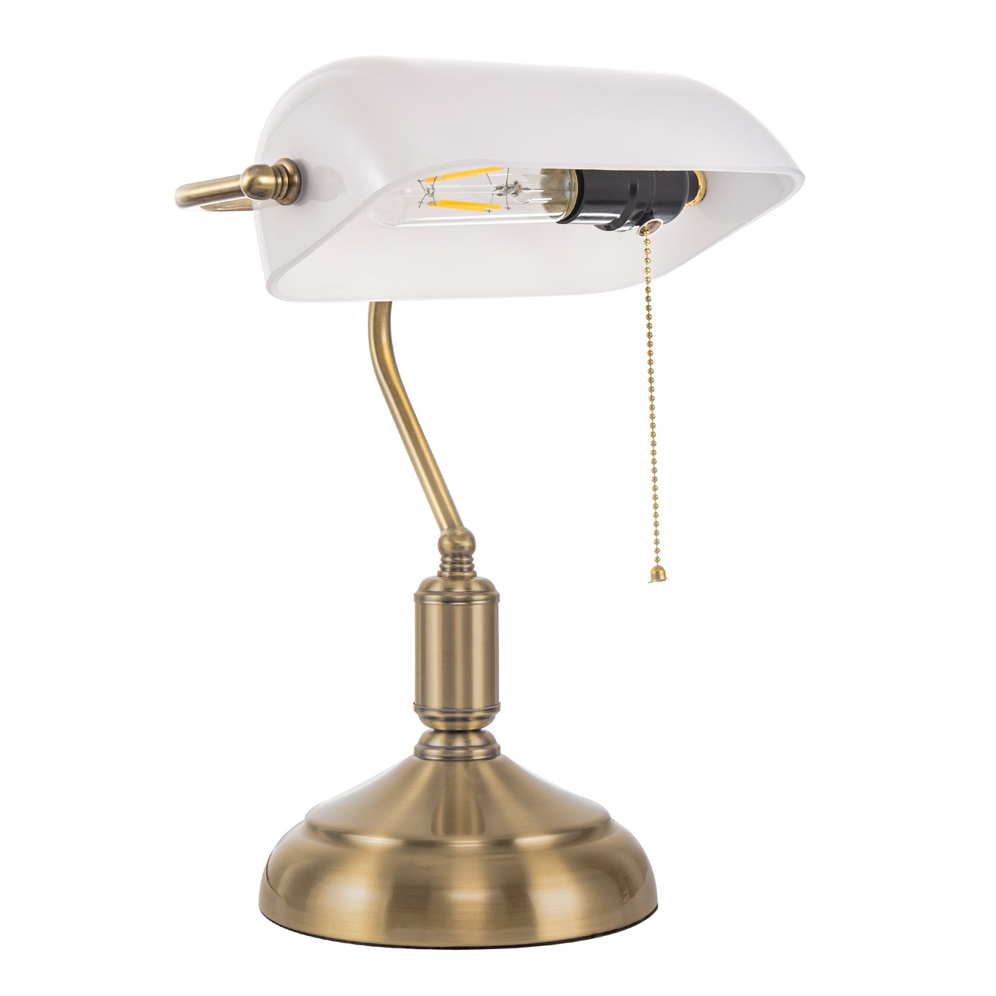 YANSUN 15 in.1-Light Rustic Brass Table Lamp with White Glass Shade E26, Modern Table Lighting for Bedroom or Living Room