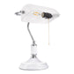 15 in. Silver Task and Reading Bankers Lamp with White Glass Shade and Pull Chain, 350?? Adjustable Desk Lamp for Bedroom