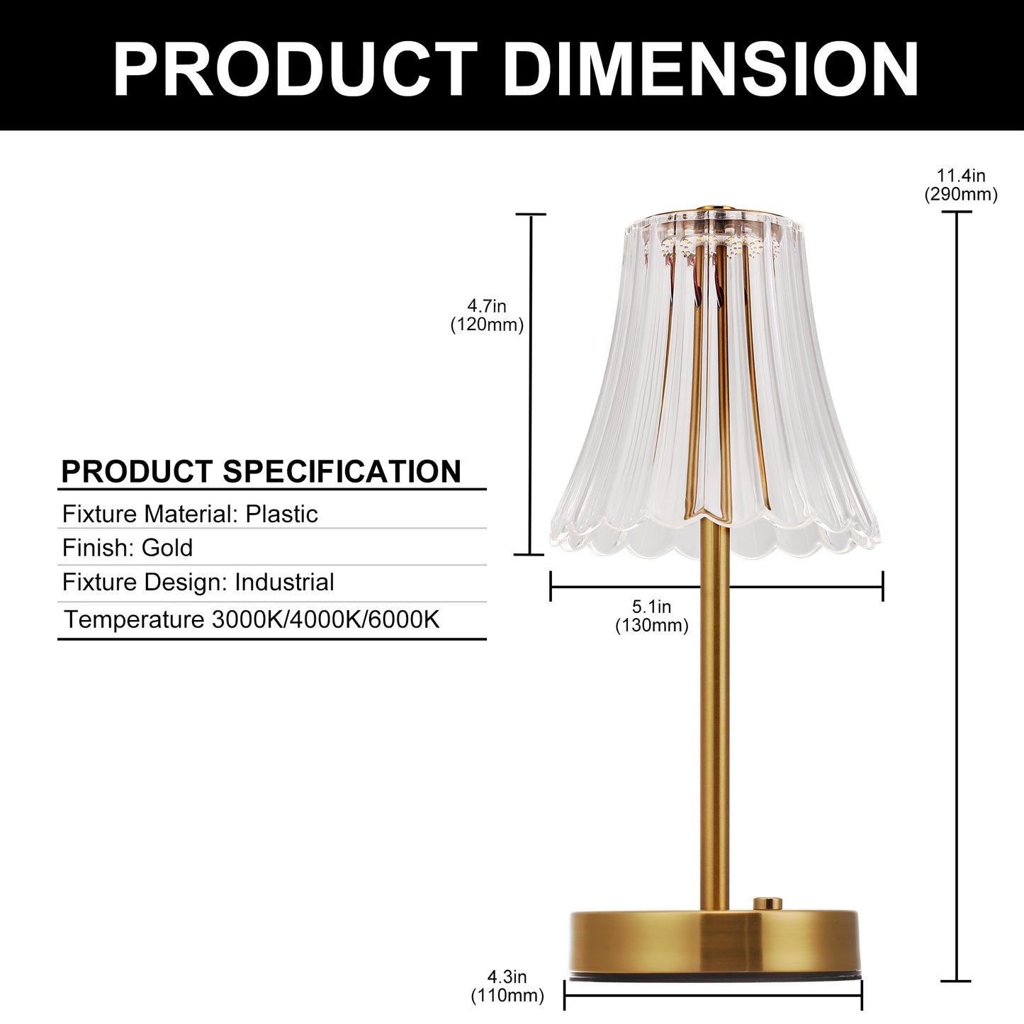 YANSUN 11 in. Modern I-Shaped Table Task and Reading Lamp with Integrated LED, Skirted Gold Copper Finish, Ideal for Bedroom