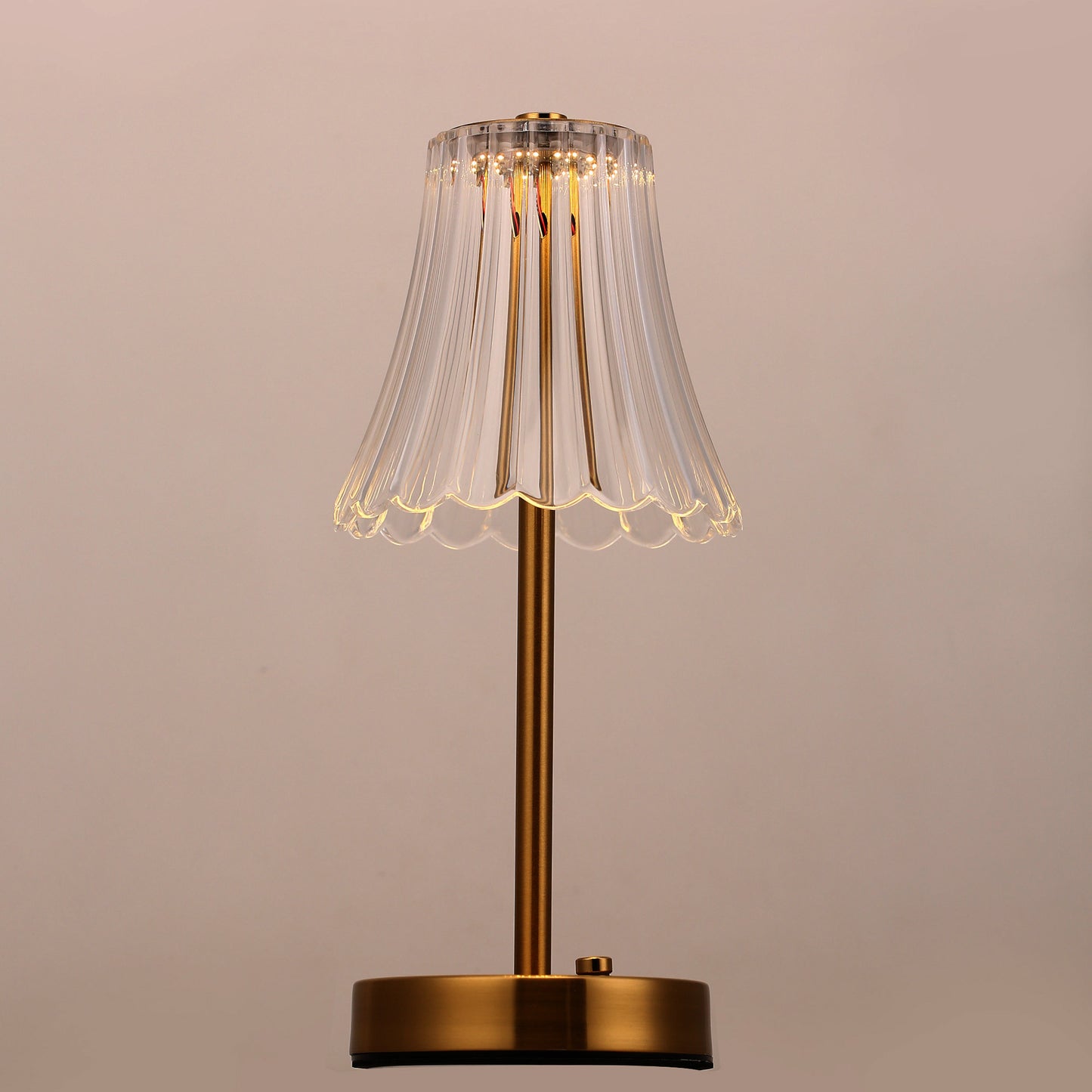 YANSUN 11 in. Modern I-Shaped Table Task and Reading Lamp with Integrated LED, Skirted Gold Copper Finish, Ideal for Bedroom