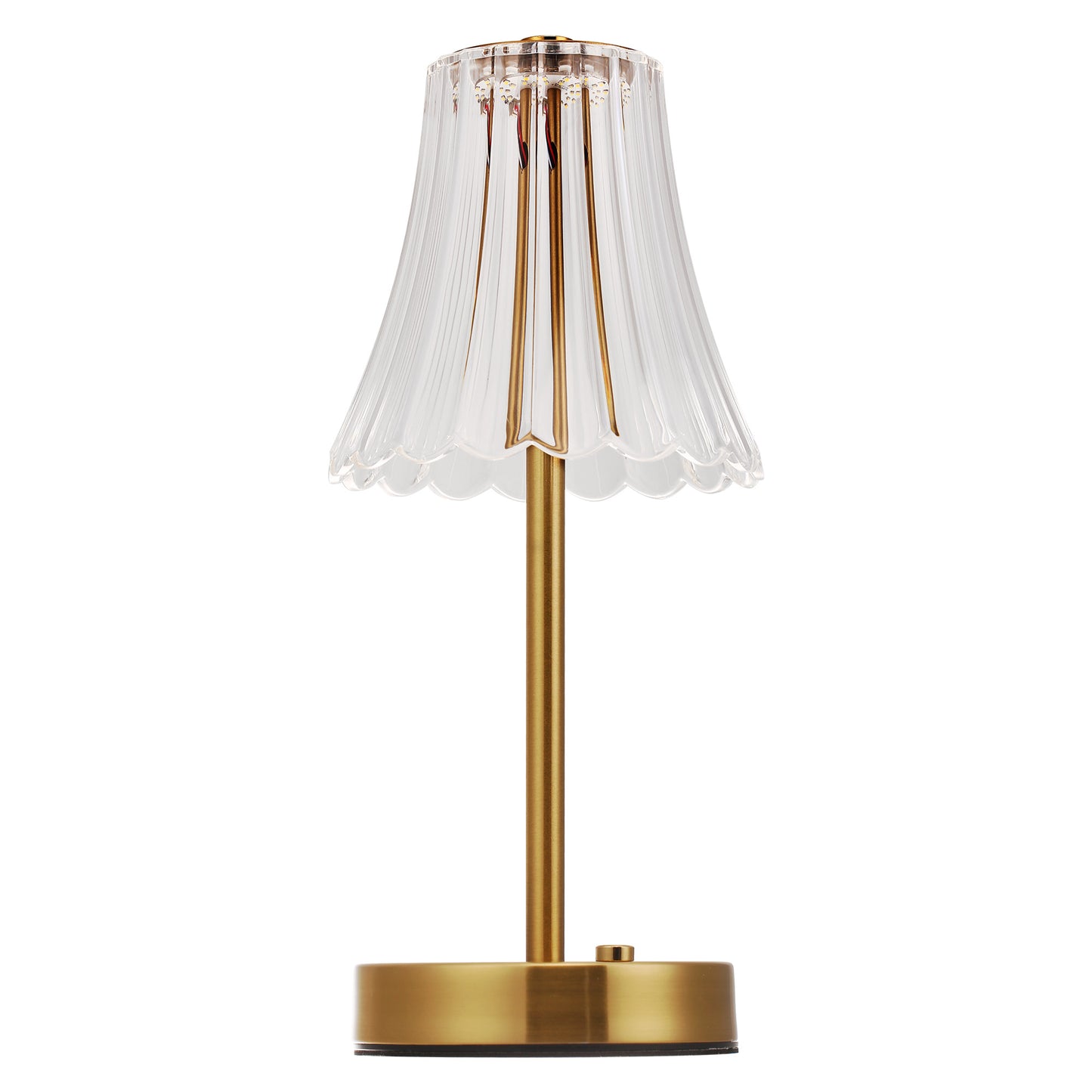 YANSUN 11 in. Modern I-Shaped Table Task and Reading Lamp with Integrated LED, Skirted Gold Copper Finish, Ideal for Bedroom