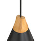 YANSUN Single-Light Pendant with Wood Accents & Perforated Metal Shade, Matte Black Finish, Industrial Rustic Design