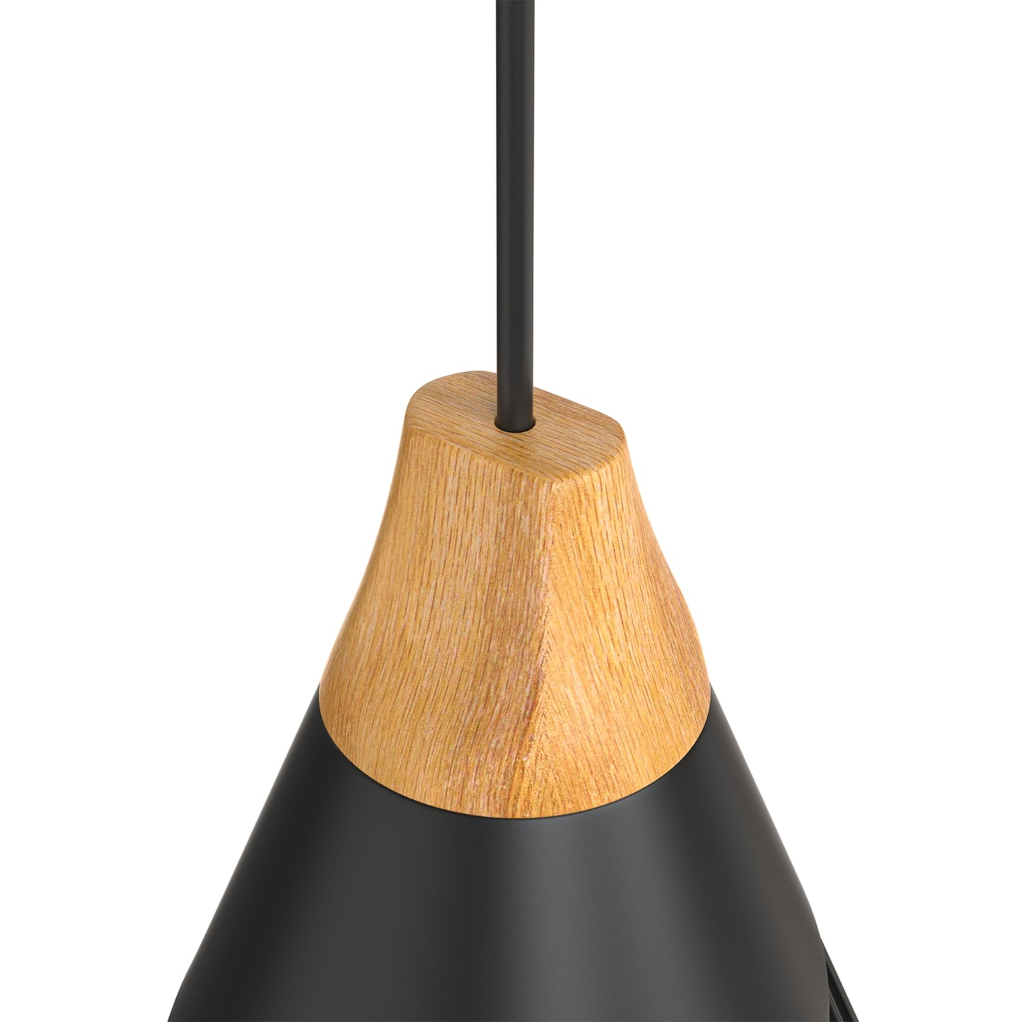 YANSUN Single-Light Pendant with Wood Accents & Perforated Metal Shade, Matte Black Finish, Industrial Rustic Design
