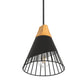 YANSUN Single-Light Pendant with Wood Accents & Perforated Metal Shade, Matte Black Finish, Industrial Rustic Design