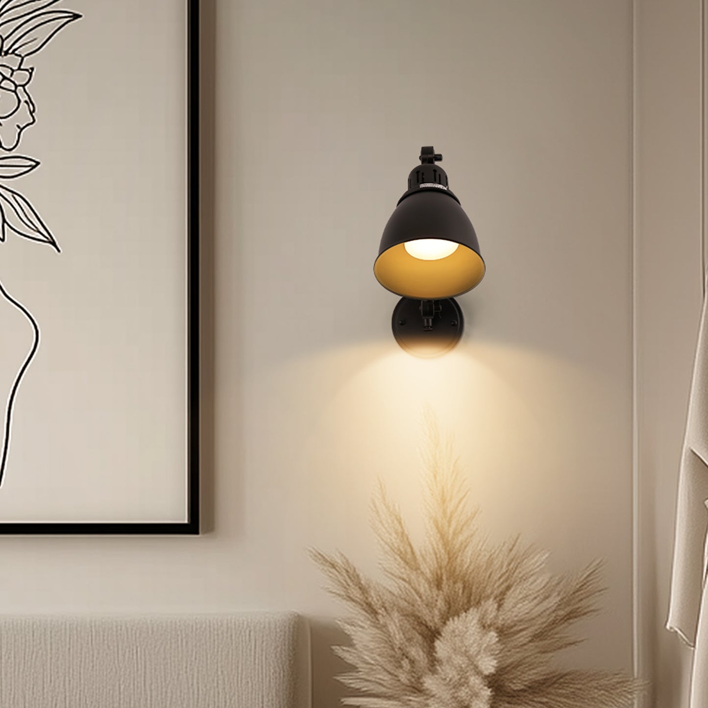 YANSUN 6 In. Plug-In Wall Sconces Set of 2, Tausende Black Metal Swing Arm Wall Lamps, Ideal for Bedroom or Cozy Reading Nook