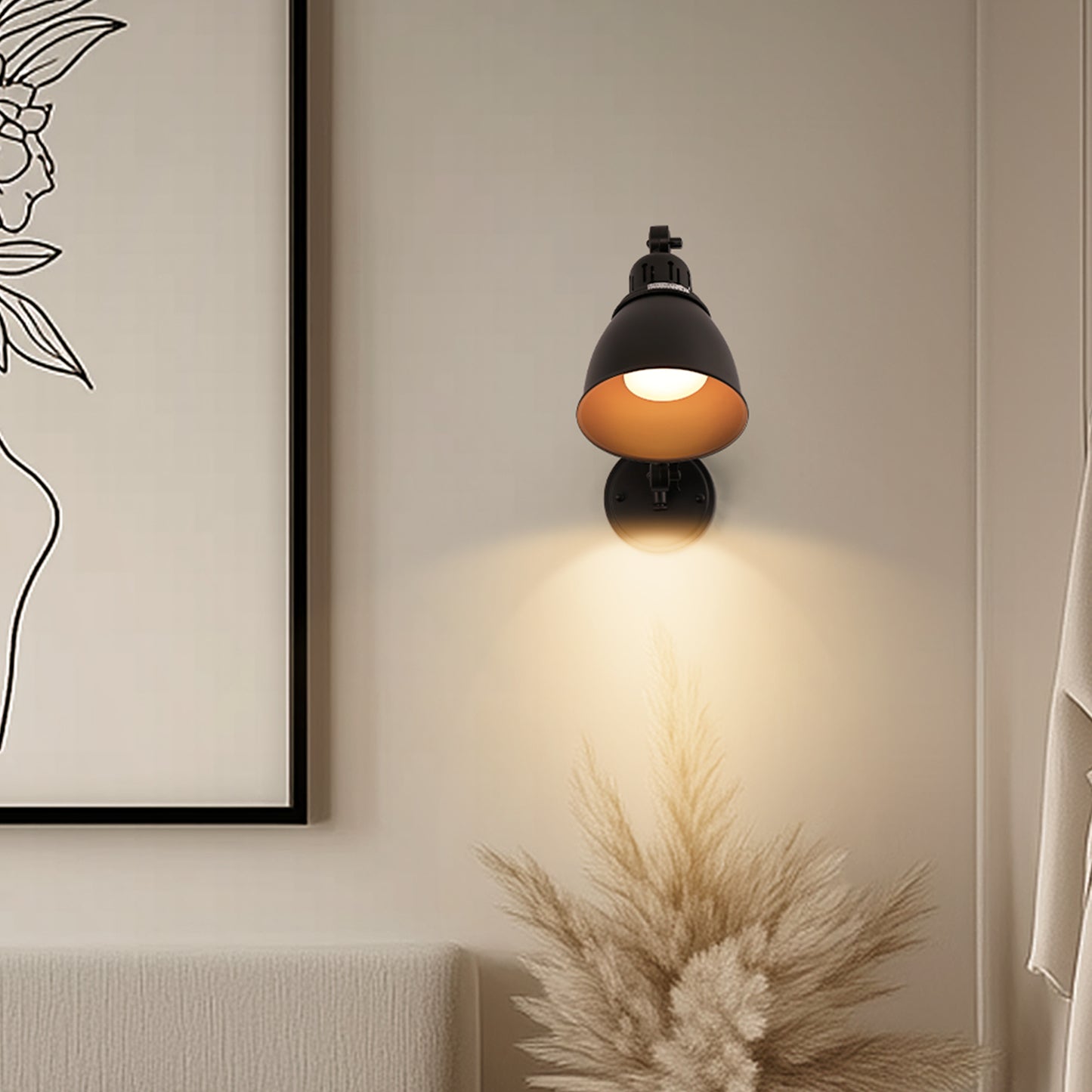 6 in. Set of 2 Black Gold Swing Arm Wall Sconces - Plug-in or Hardwired Adjustable Wall Lamps for Bedroom or Office