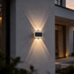 YANSUN 12-Pack Solar Fence Lights Outdoor, RGBW, Dusk to Dawn, 4 LEDs Up & Down, Waterproof Plastic, Black