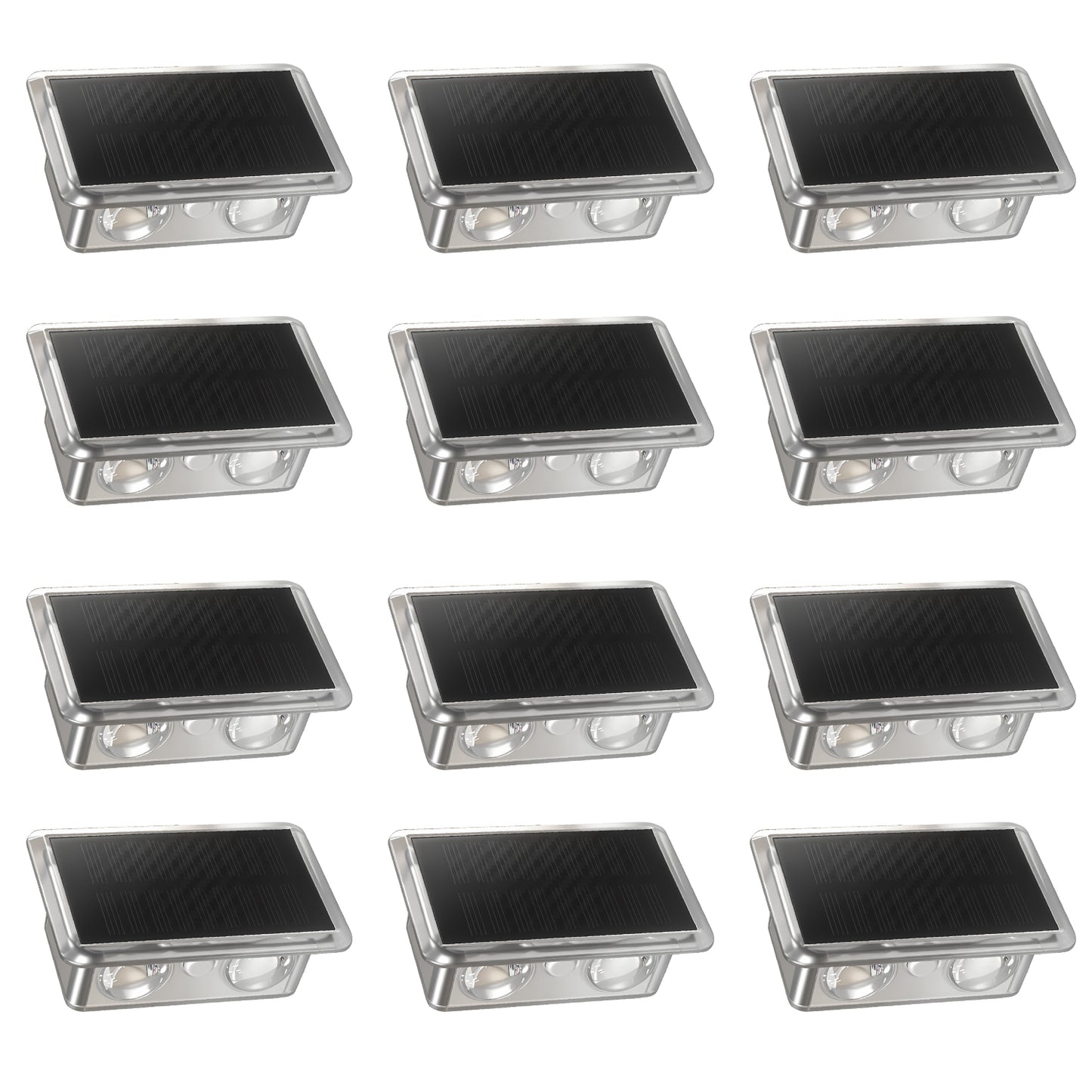 YANSUN 12-Pack Solar Fence Lights Outdoor, RGBW, Dusk to Dawn, 4 LEDs Up & Down, Waterproof Plastic, Black