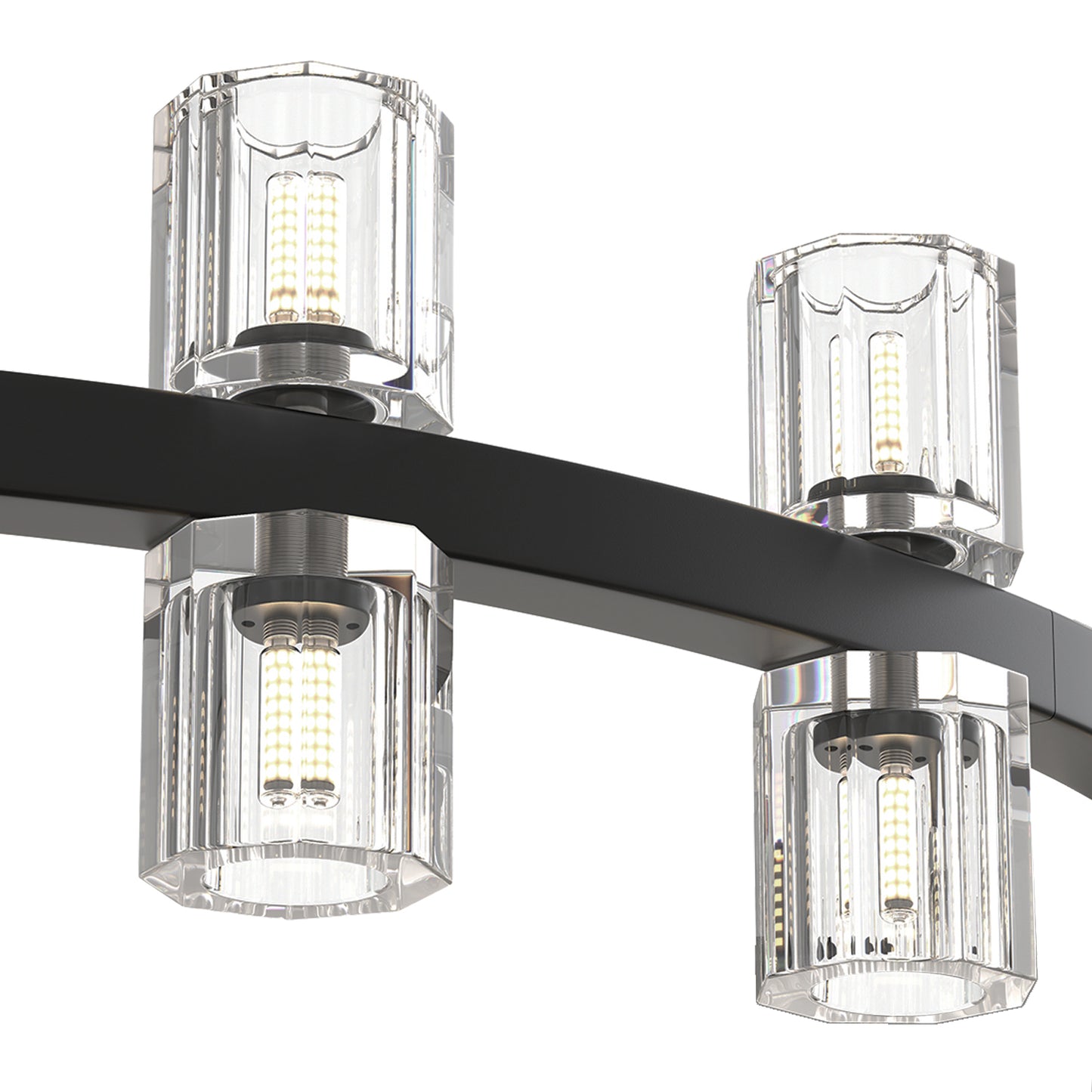 YANSUN 36 in. 36 Light Matte Black Wagon Wheel Chandelier with Crystal Shade and G4 LED Bulbs Included for Kitchen