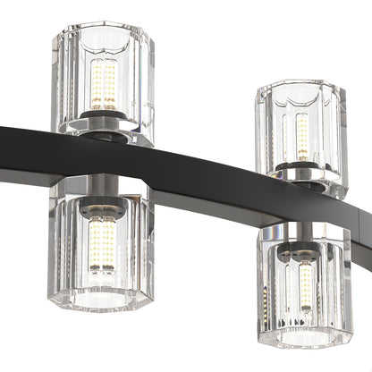 YANSUN 36 in. 36 Light Matte Black Wagon Wheel Chandelier with Crystal Shade and G4 LED Bulbs Included for Kitchen