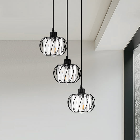 YANSUN 3-Light Black Island Pendant Light with Crystal Shades, Metal Frame, E26 Base, Modern Kitchen Lighting Fixture
