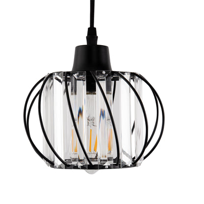 YANSUN 3-Light Black Island Pendant Light with Crystal Shades, Metal Frame, E26 Base, Modern Kitchen Lighting Fixture
