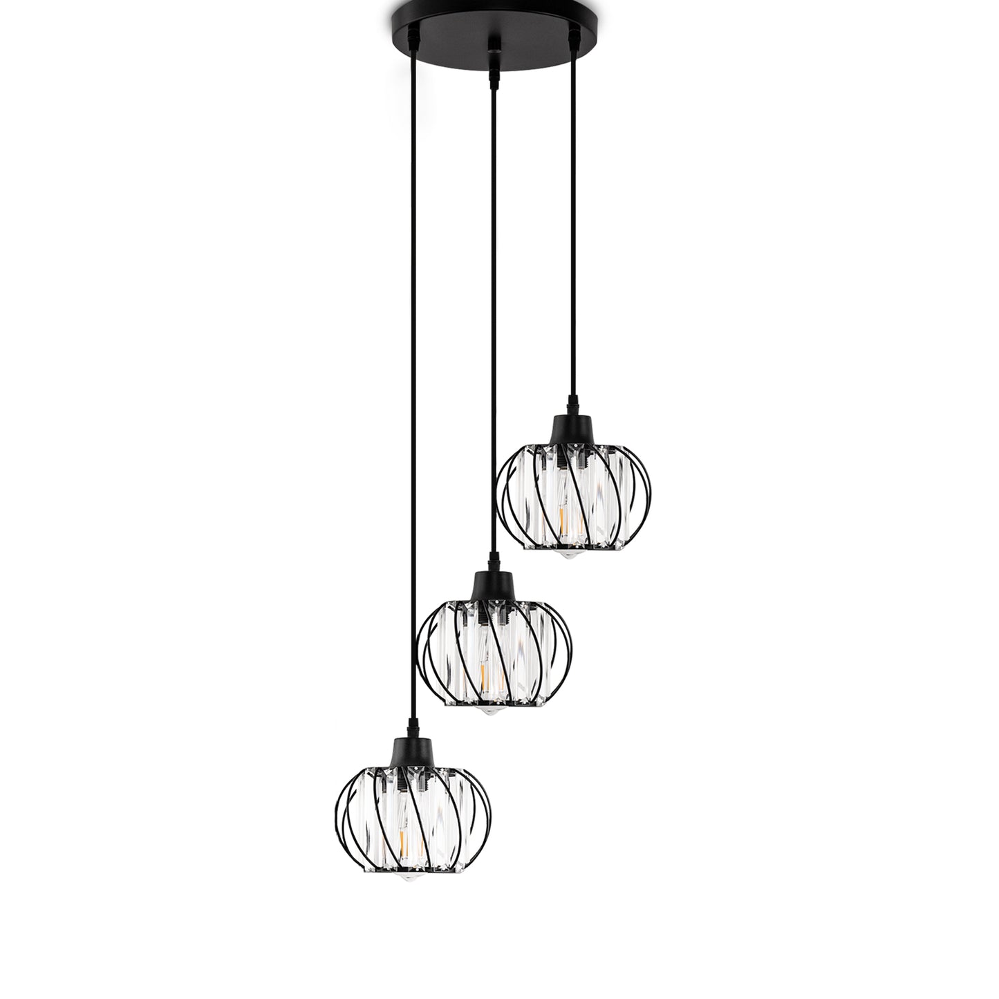 YANSUN 3-Light Black Island Pendant Light with Crystal Shades, Metal Frame, E26 Base, Modern Kitchen Lighting Fixture
