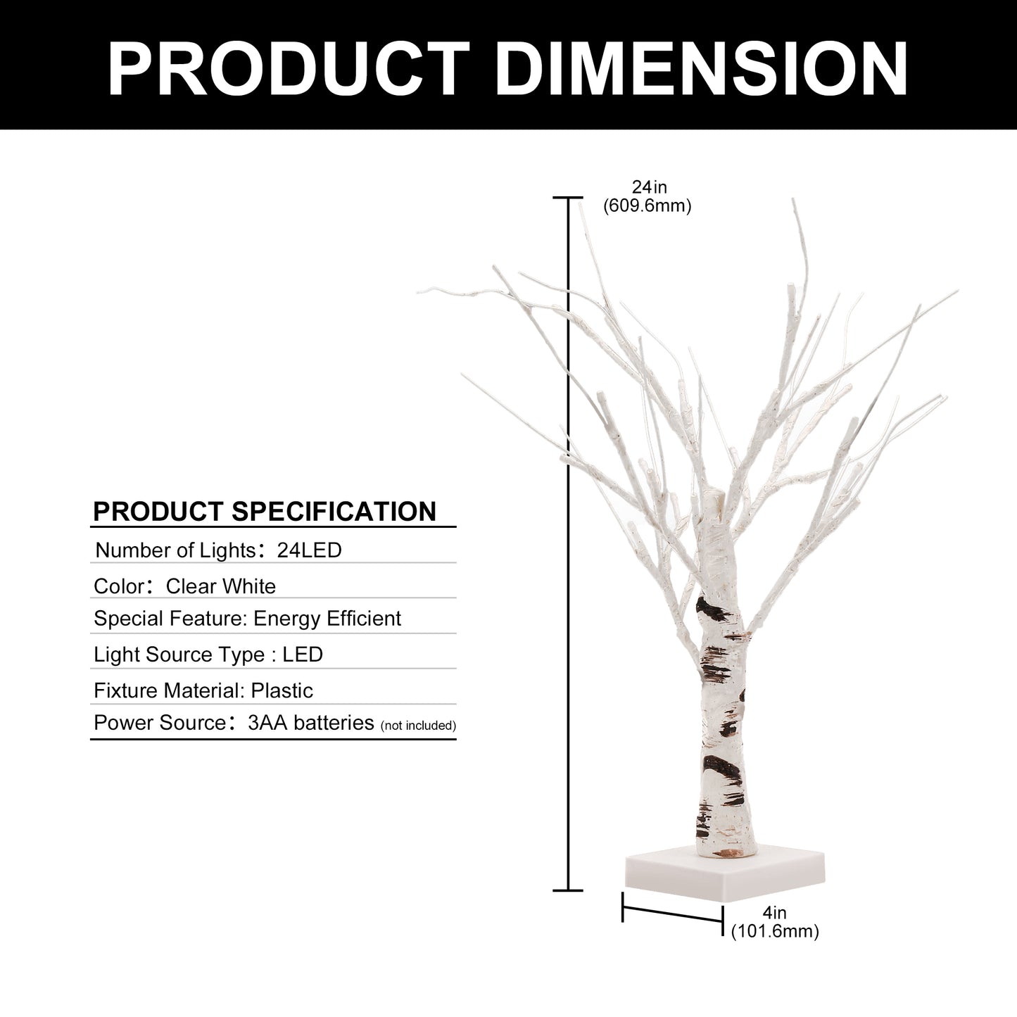 YANSUN 17.7in LED Birch Tree Light Warm White Tabletop Decorative Tree Lamp with Square Base for Bedroom Holiday Décor