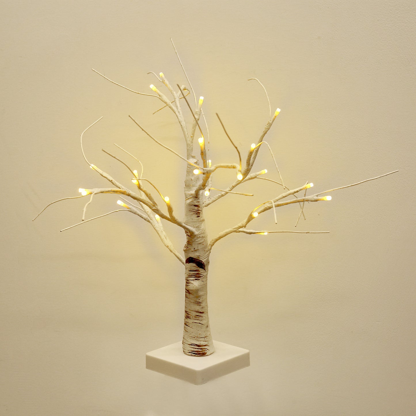 YANSUN 17.7in LED Birch Tree Light Warm White Tabletop Decorative Tree Lamp with Square Base for Bedroom Holiday Décor